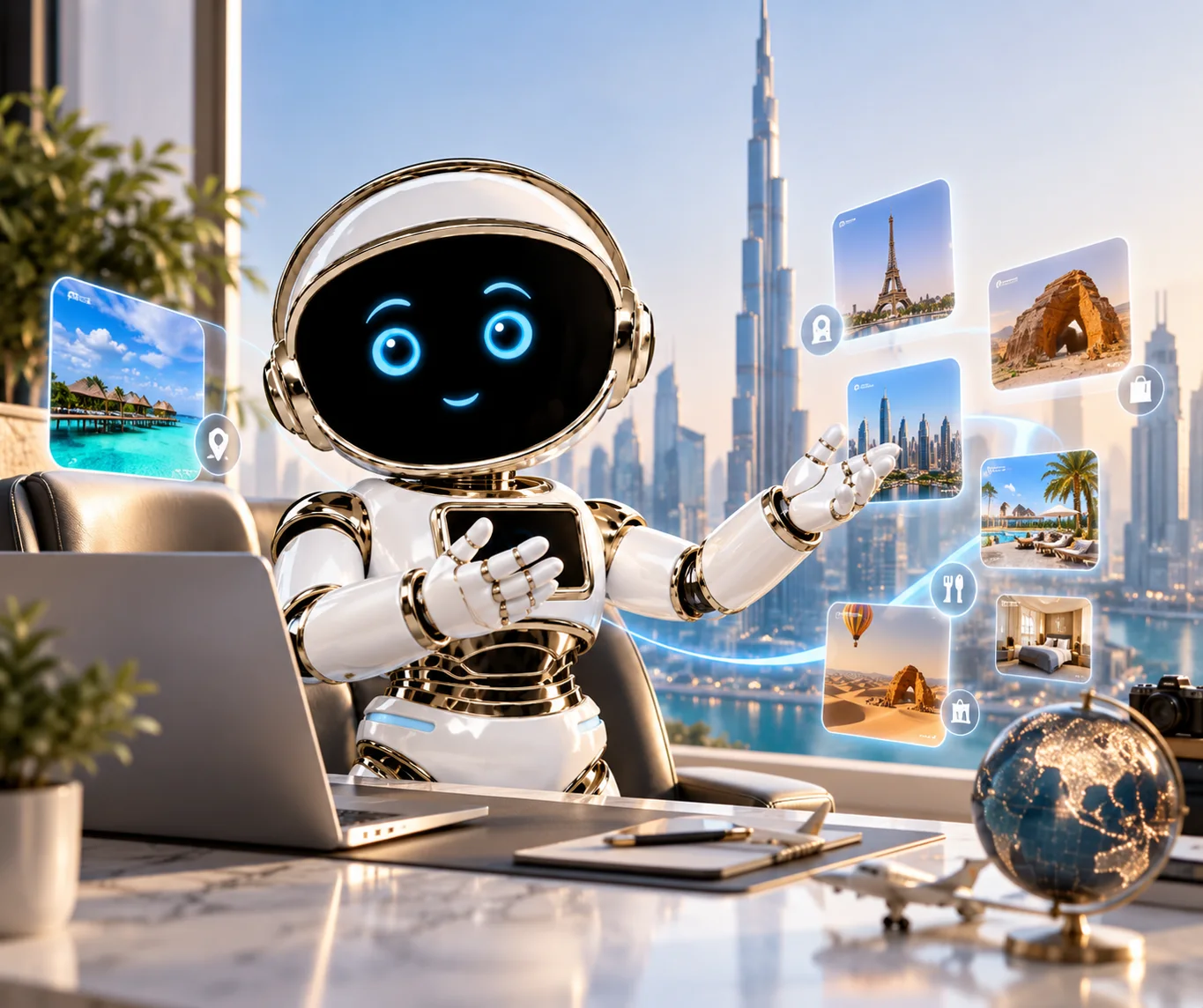 RADX robot presenting personalized travel and place recommendations in Dubai