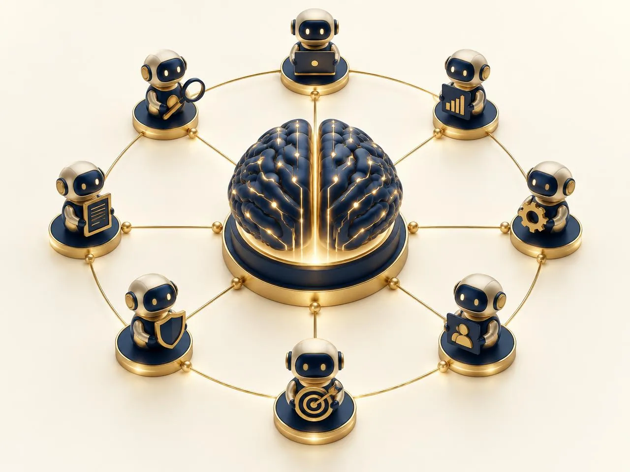A central RADX intelligence core connected to eight specialized AI agents