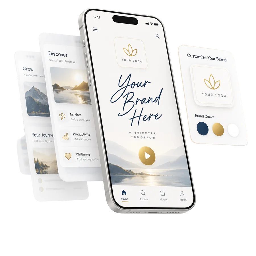 Branded RADX app screen showing Your Brand Here with brand customization panel